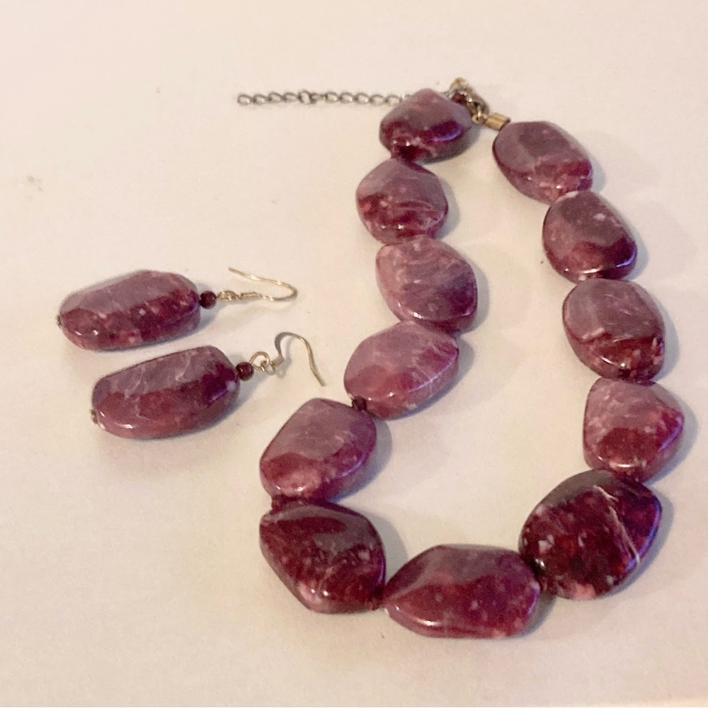 Purple Stone like Beaded Necklace and Earring Set